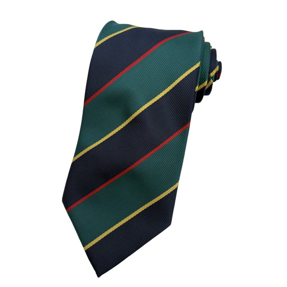 HUGO BOSS REPP Men's 100% Silk Necktie ITALY Designer Green Black Striped GUC